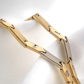 Bicolor gouden fantasie schakelcollier (Ketting), Sieraden, Tassen en Uiterlijk, Kettingen, Ophalen of Verzenden, Gebruikt, Goud