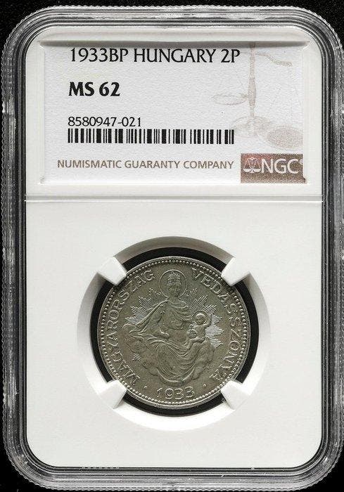 Hongarije. 2 Peng 1933 - NGC MS62, Postzegels en Munten, Munten | Europa | Niet-Euromunten