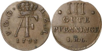 3 Gute Pfennig 1793, Mecklenburg-strelitz Adolf Friedrich..., Verzenden