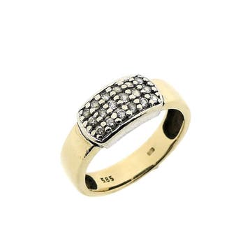 Bicolor gouden fantasiering met zirconia, Gebruikt, Ophalen of Verzenden, 17 tot 18, Met edelsteen