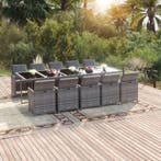 vidaXL 11-delige Tuinset met kussens poly rattan grijs, Tuin en Terras, Verzenden, Nieuw, Rotan, Tuinset