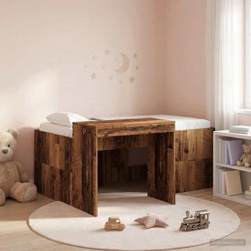vidaXL Hoge Bed Frame met Bureau voor Kinderen Oud hout, Verzenden, Nieuw, Bruin, Hout