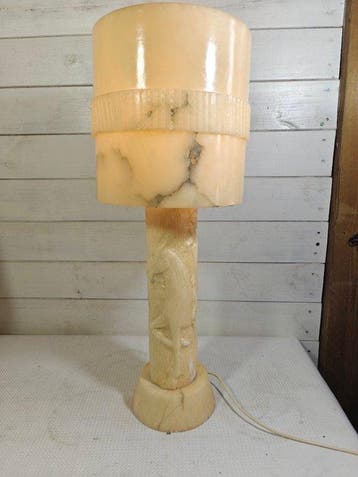 Alabaster Tafellamp Handgesneden Don Quichot & Rocinante, Nieuw