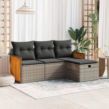 vidaXL 4-delige Loungeset met kussens poly rattan grijs, Verzenden, Nieuw, Loungeset