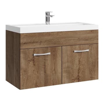 Badkamermeubel Set Paso 01 80 x 40 cm Bruin Eiken Badmeubel, Huis en Inrichting, Verzenden, Nieuw, Wastafelkast