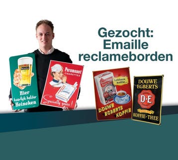 Emaille reclamebord , oud emaille bord: GEZOCHT / GEVRAAGD, Gebruikt