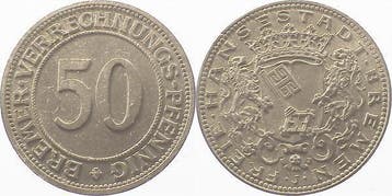 50 Pfennig Duitsland 50 Bremer Verrechnungspfennig Jn 44..., Postzegels en Munten, Munten | Nederland, Verzenden