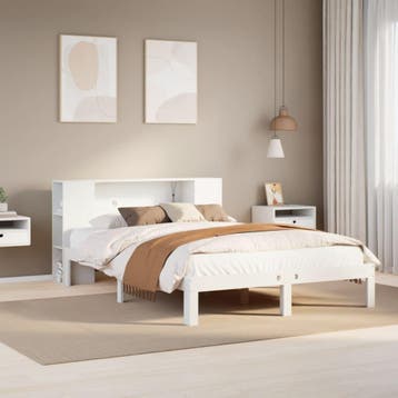 vidaXL Bed met boekenkast zonder matras grenenhout wit, Huis en Inrichting, Slaapkamer | Bedden, Verzenden, Wit, 200 cm, 160 cm