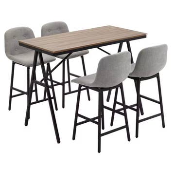 Nieuw: Bartafelset 5-delig met 4 krukken - Lichtgrijs Beige, Verzenden, Nieuw, Inclusief barstoelen