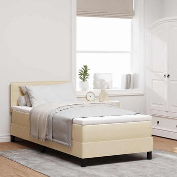 vidaXL Boxspring bed met kussen met hoofdeinde Crème 100 x, Eenpersoons, Verzenden, Nieuw, Crème