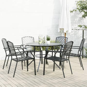 vidaXL 7-delige Tuinset stapelbaar gepoedercoat staal, Verzenden, 6 zitplaatsen, Nieuw, Rvs