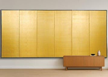 Vouwscherm met gouden zijde - Zijde, Hout, metaal, gouden
