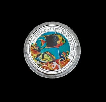 Gambia. 50 Bututs 1997 Marine-Life Protection , plata 999, Postzegels en Munten