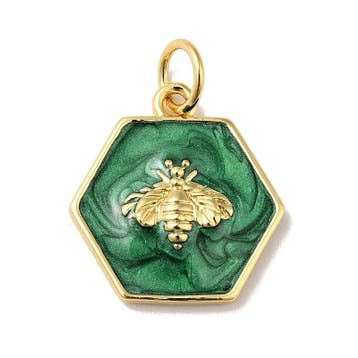 1 x Bedel hexagon zeegroen met een honingbij 18K goldplat..., Ophalen of Verzenden, Nieuw, Kraal