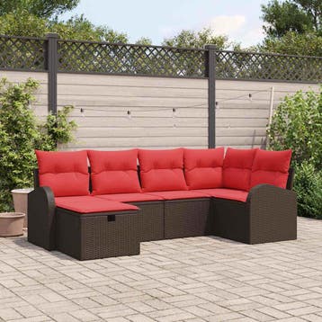 vidaXL Tuin Sofa Set 6 st Bruin poly rattan, Verzenden, Nieuw, Rotan, 6 zitplaatsen