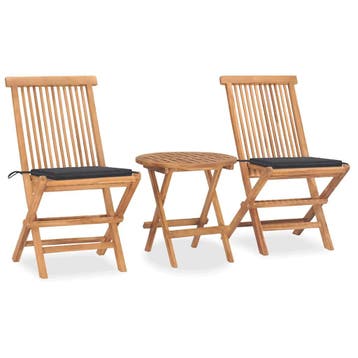 vidaXL 3-delige Tuinset inklapbaar met kussen massief, Verzenden, Nieuw, 2 zitplaatsen, Tuinset