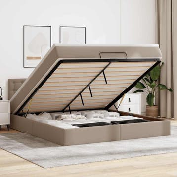 vidaXL Bed poef met matrassen en LEDs 180x200cm kunstleer, Overige materialen, Eenpersoons, Bruin, Verzenden