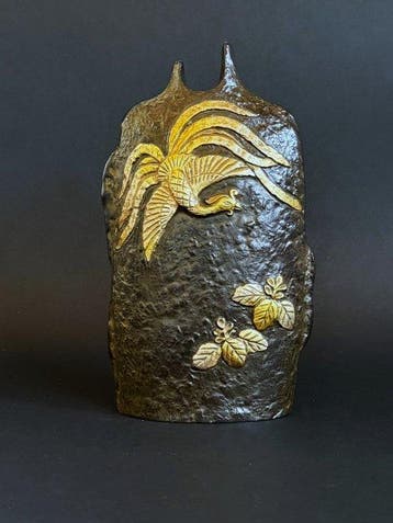 Vaas - Koper - Japan - Bronzen vaas met feniks-motief