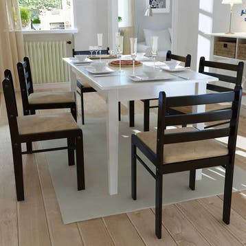 vidaXL Eetkamerstoelen 6 st massief hout en fluweel bruin, Verzenden, Nieuw, Bruin