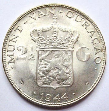 Curacao. Wilhelmina. 2 1/2 Gulden 1944 | Geslagen in de USA