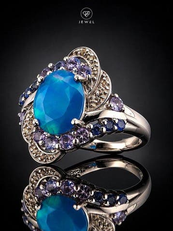 Zonder minimumprijs - Ring Weelderige Blauwe Opaal Ring -, Sieraden, Tassen en Uiterlijk, Nieuw