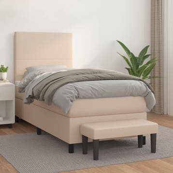 vidaXL Boxspring met matras kunstleer cappuccinokleurig, Overige materialen, 90 cm, Eenpersoons, Bruin