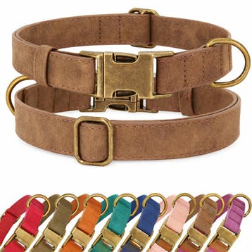 Dierboetiek Leren Halsband - Roestvrij staal - Bruin, Dieren en Toebehoren, Ophalen of Verzenden, Nieuw