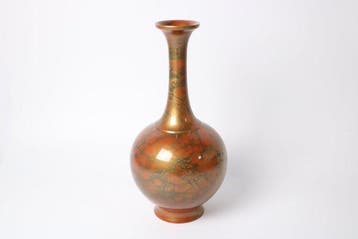 Flesvaas met kraanhalshals — Takaoka Bronze, glazuur met