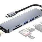 6-in-1 USB-C Hub 4K HDMI SD TF Power Delivery Adapter, Verzenden, Nieuw