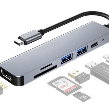 6-in-1 USB-C Hub 4K HDMI SD TF Power Delivery Adapter, Verzenden, Nieuw
