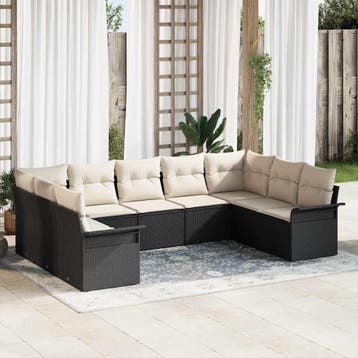vidaXL Tuin Sofa Set 9 st Zwart poly rattan, Verzenden, Nieuw, Meer dan 8 zitplaatsen