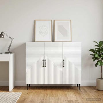 vidaXL Dressoir Hoogglans Wit 89 x 34,5 x 80 cm Bewerkt hout, Verzenden, Nieuw, Overige houtsoorten, Minder dan 50 cm