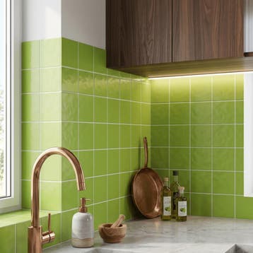 Wandtegel Handvorm Geo Twist Groen Glans 10x10 (Muurtegels), Nieuw, Minder dan 20 cm, 10 m² of meer, Wandtegels