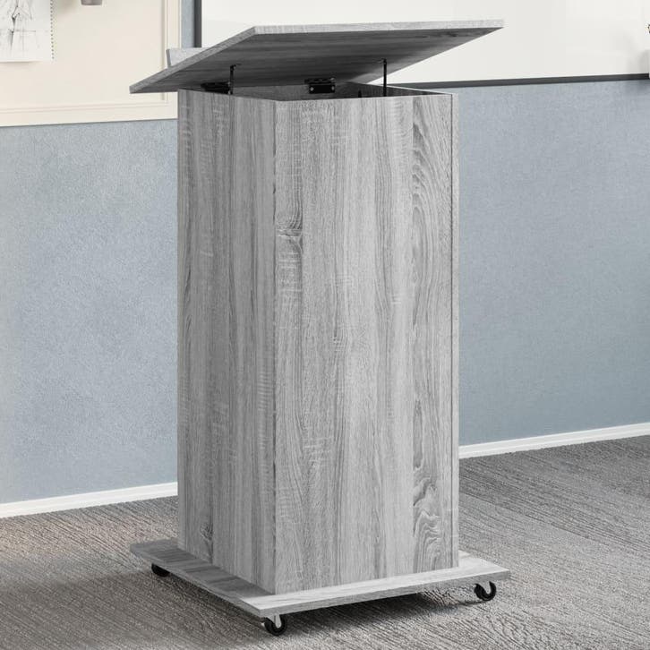 vidaXL Lessenaar met wielen en lade 55x55x107 cm hout grijs, Huis en Inrichting, Bureaus, Nieuw, Verzenden