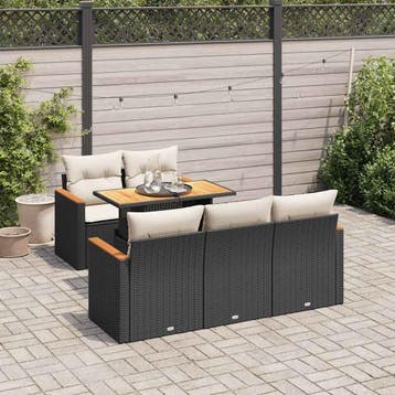 vidaXL 6-delige Loungeset met kussens poly rattan acacia, Verzenden, Nieuw, Loungeset