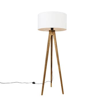Landelijke tripod vintage hout met kap wit 50 cm - Tripod, Huis en Inrichting, Lampen | Vloerlampen, Verzenden, Nieuw, Hout, Landelijk