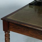 Engelse mahonie schrijftafel met groen  leer en twee laden c, Ophalen of Verzenden