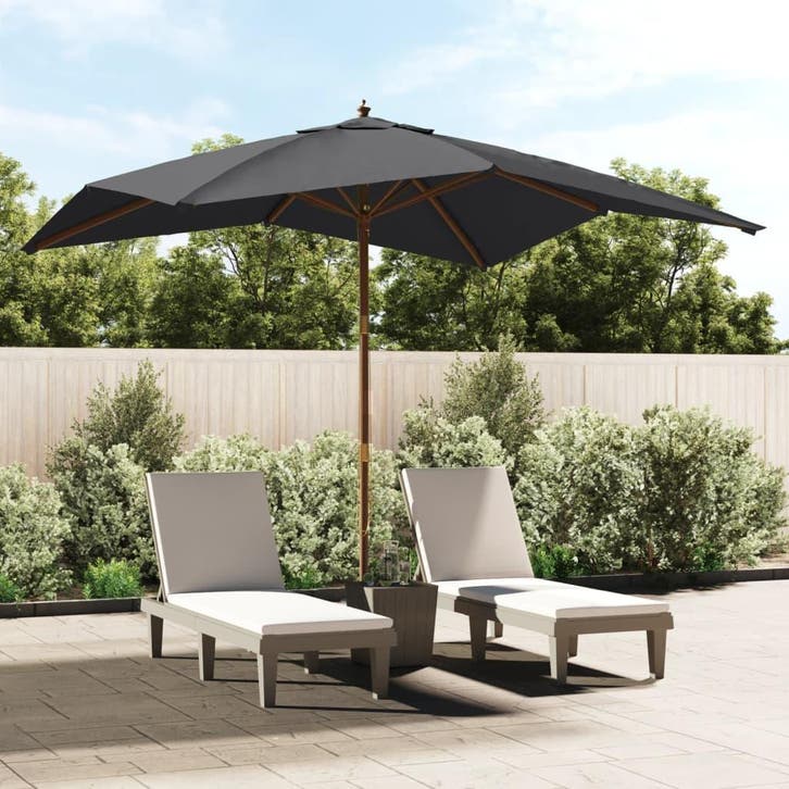 vidaXL Parasol met houten paal 300x300x273 cm zwart, Tuin en Terras, Parasols, Nieuw, 3 tot 4 meter, Verzenden