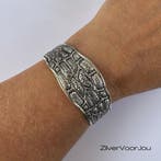 Zilveren slangenprint klemarmband, Verzenden, Nieuw, Zilver