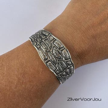 Zilveren slangenprint klemarmband, Verzenden, Nieuw, Zilver