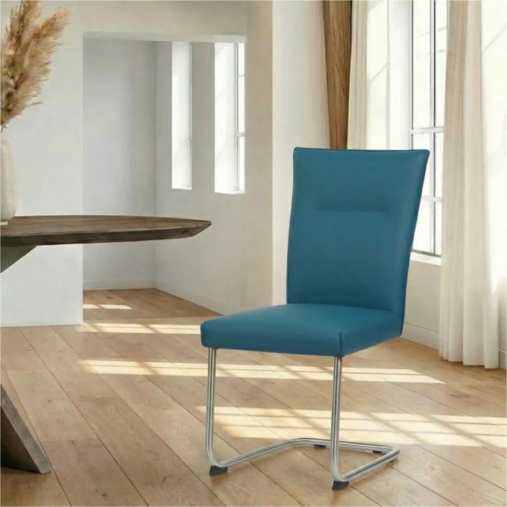 Leren eetkamerstoel Retro - Toledo Turquoise (blauw) -, Huis en Inrichting, Stoelen, Nieuw, Leer, Ophalen of Verzenden