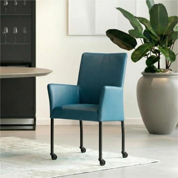 Set van 10 Leren eetkamerstoelen Comfort met wieltjes en, Ophalen of Verzenden, Nieuw, Leer