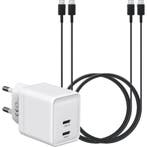 Snellader met 2x USB-C Poorten + 2x Stevige USB C Kabel 2, Telecommunicatie, Ophalen of Verzenden, Nieuw