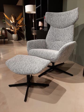 Relaxfauteuil Ibara + hocker grijs **SHOWROOMMODEL**, Nieuw, Stof