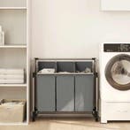 vidaXL Wasmand met wielen 3 vakken grijs, Tuin en Terras, Droogmolens en Wasrekken, Verzenden, Nieuw