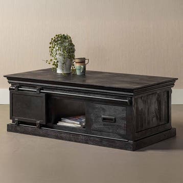 Salontafel Mangohout Milan 120 Zwart, Huis en Inrichting, Tafels | Salontafels, Verzenden, Nieuw, Industriële meubels, Overige vormen