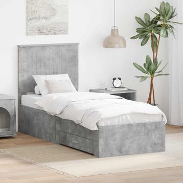vidaXL Bedframe Beton Grijs en Zilver 70 x 190 cm Bewerkt, Verzenden, Nieuw, Grijs, Hout