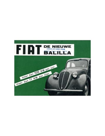 1938 FIAT BALILLA BROCHURE NEDERLANDS, Nieuw, Author