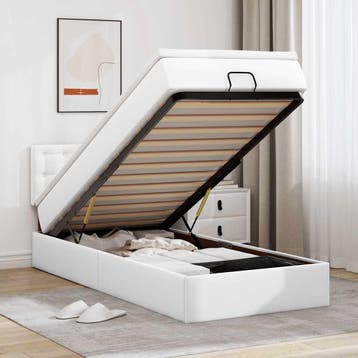 vidaXL Ottoman bed met matrassen en LEDs 90x190cm kunstleer, Overige materialen, 90 cm, Eenpersoons, Verzenden