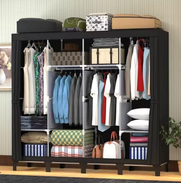 Opvouwbare canvas kledingkast met metalen frame en vakken, Huis en Inrichting, Kasten | Kledingkasten, Nieuw, Verzenden